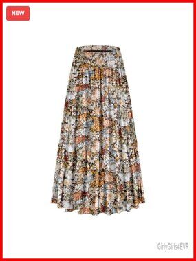 Women's Chiffon High Waist Tiered Pleated A-Line Boho Maxi Skirt